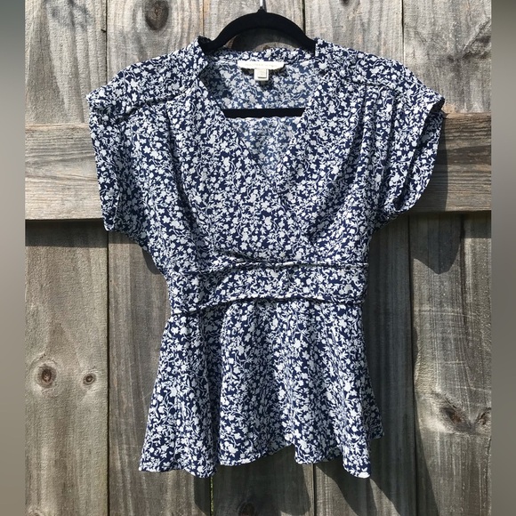 Monteau Tops - Monteau Los Angeles Floral Navy Blue Women's Top